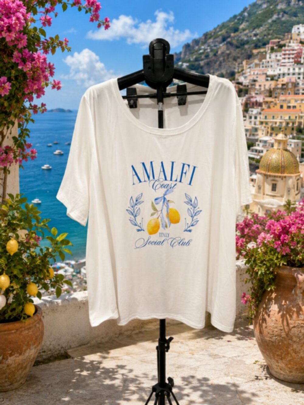 Shein Amalfi Coast Lemon Accent White Tshirt 7XL